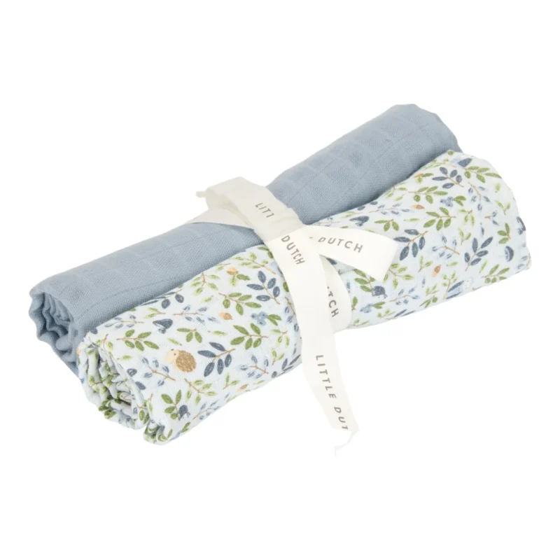 LITTLE DUTCH ΣΕΤ 2 ΠΑΝΑΚΙΑ ΑΓKΑΛΙΑΣ ΑΠΟ ΜΟΥΣΕΛΙΝΑ FOREST ADVENTURE/DENIM BLUE 70x70