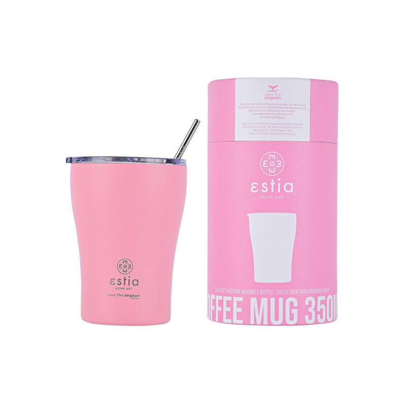 ESTIA HOME ART ΘΕΡΜΟΣ COFFEE MUG SAVE THE AEGEAN 350ml BLOSSOM ROSE
