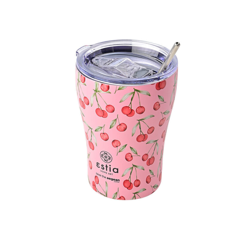 ESTIA HOME ART ΘΕΡΜΟΣ COFFEE MUG SAVE THE AEGEAN 350ml CHERRY ROSE - Image 4
