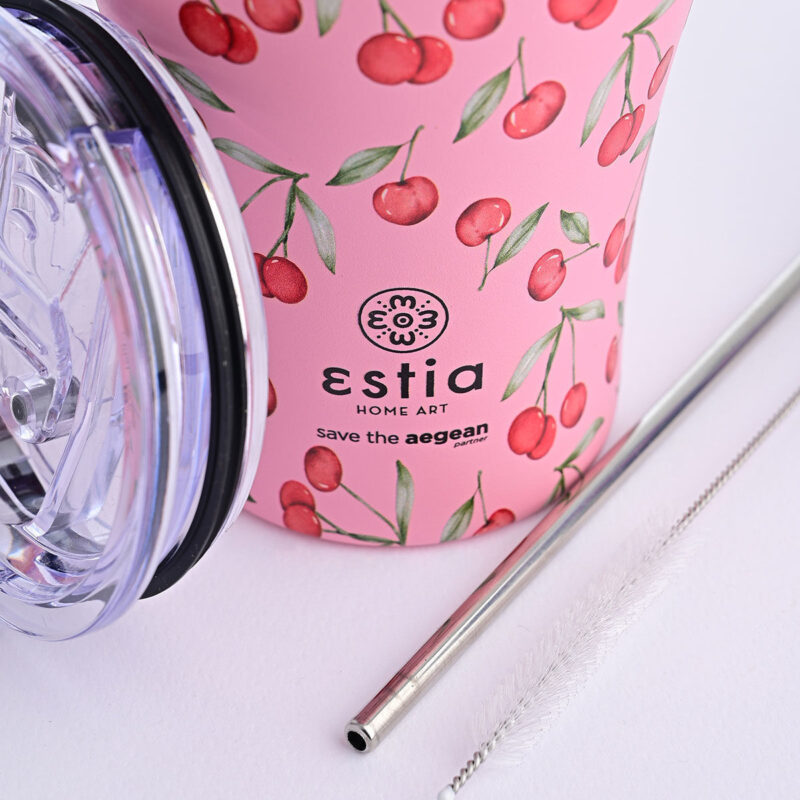 ESTIA HOME ART ΘΕΡΜΟΣ COFFEE MUG SAVE THE AEGEAN 350ml CHERRY ROSE - Image 5