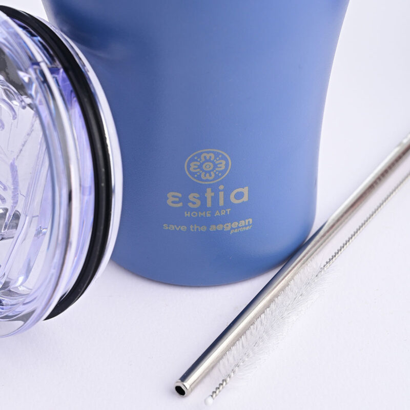 ESTIA HOME ART ΘΕΡΜΟΣ COFFEE MUG SAVE THE AEGEAN 350ml DENIM BLUE - Image 3
