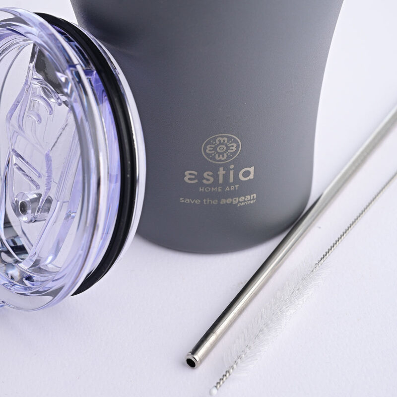 ESTIA HOME ART ΘΕΡΜΟΣ COFFEE MUG SAVE THE AEGEAN 350ml FJORD GREY - Image 3