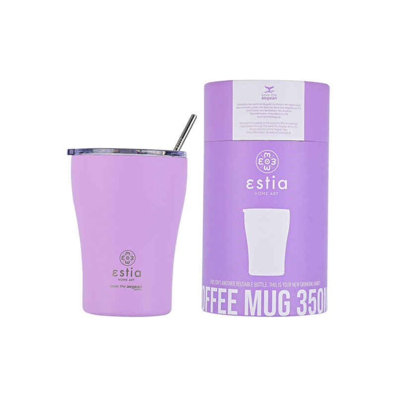 ESTIA HOME ART ΘΕΡΜΟΣ COFFEE MUG SAVE THE AEGEAN 350ml LAVENDER PURPLE