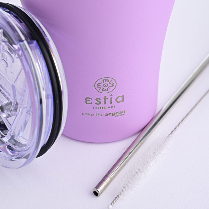 ESTIA HOME ART ΘΕΡΜΟΣ COFFEE MUG SAVE THE AEGEAN 350ml LAVENDER PURPLE - Image 3