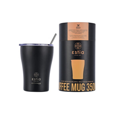 ESTIA HOME ART ΘΕΡΜΟΣ COFFEE MUG SAVE THE AEGEAN 350ml MIDNIGHT BLACK