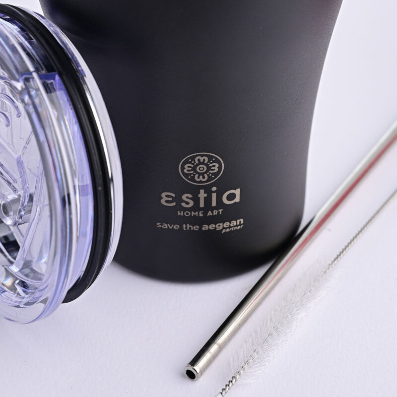 ESTIA HOME ART ΘΕΡΜΟΣ COFFEE MUG SAVE THE AEGEAN 350ml MIDNIGHT BLACK - Image 3