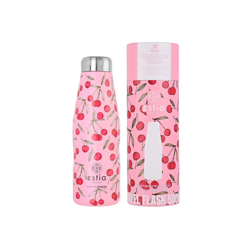 ESTIA HOME ART ΘΕΡΜΟΣ TRAVEL FLASK SAVE THE AEGEAN 500ml CHERRY ROSE