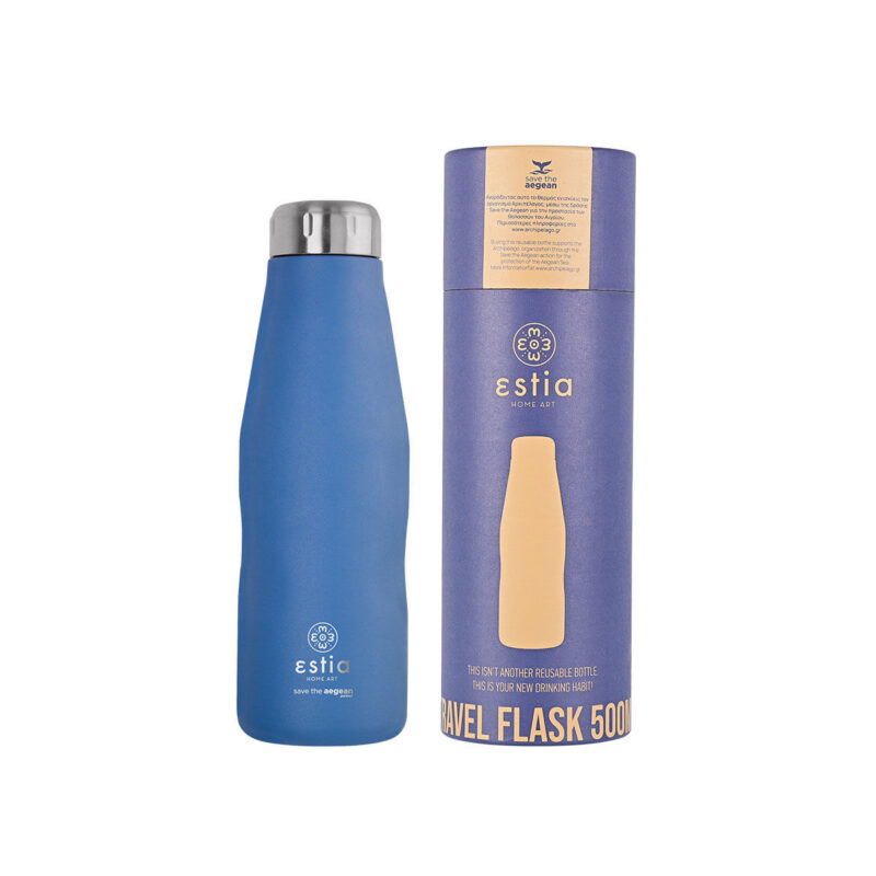 ESTIA HOME ART ΘΕΡΜΟΣ TRAVEL FLASK SAVE THE AEGEAN 500ml DENIM BLUE