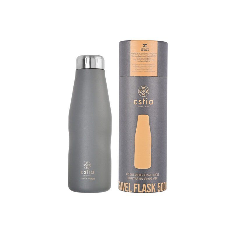 ESTIA HOME ART ΘΕΡΜΟΣ TRAVEL FLASK SAVE THE AEGEAN 500ml FJORD GREY