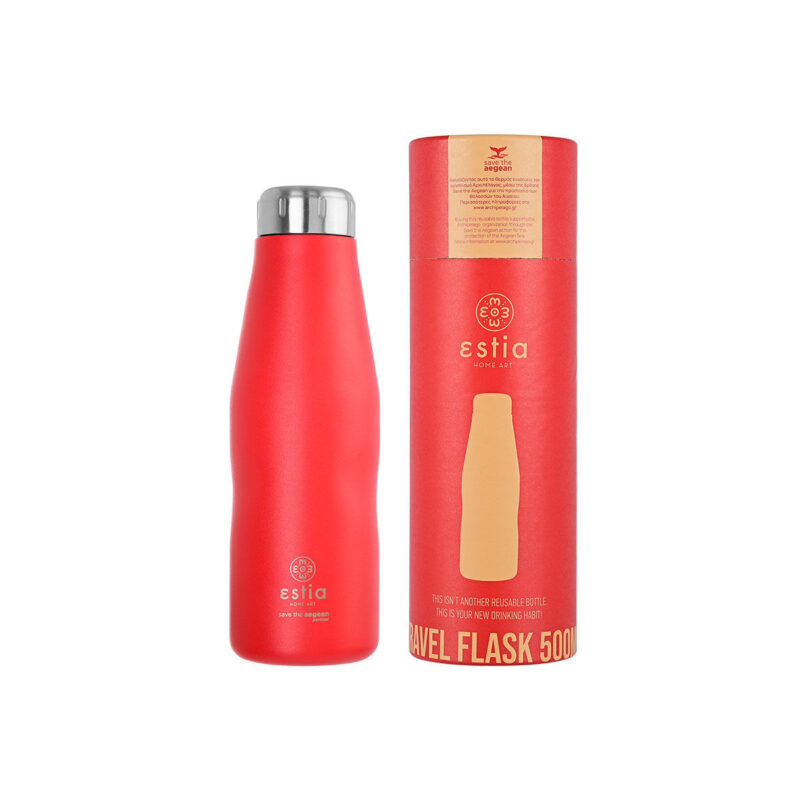 ESTIA HOME ART ΘΕΡΜΟΣ TRAVEL FLASK SAVE THE AEGEAN 500ml SCARLET RED