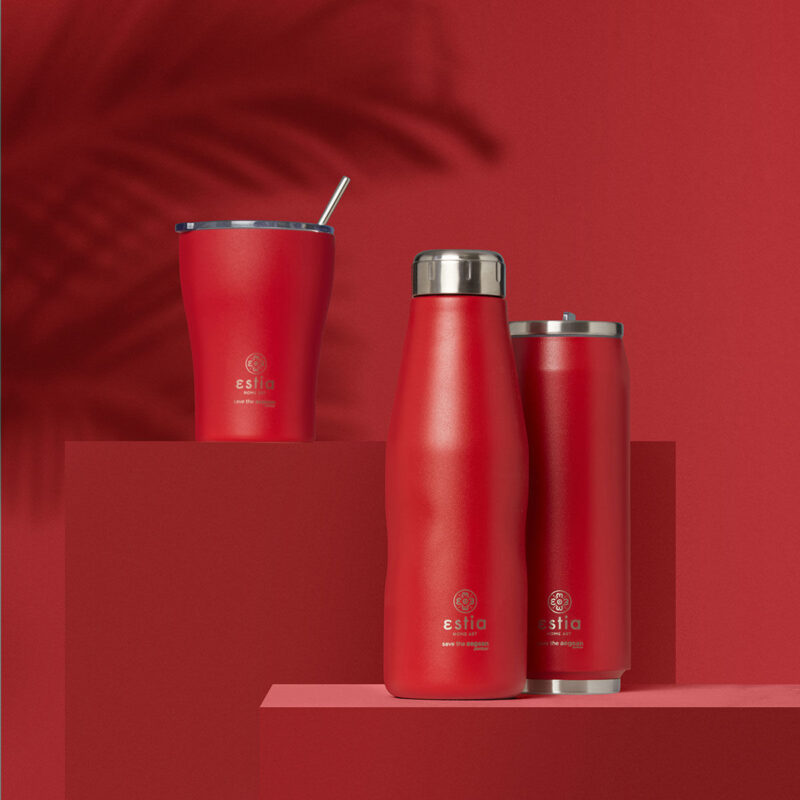 ESTIA HOME ART ΘΕΡΜΟΣ TRAVEL FLASK SAVE THE AEGEAN 500ml SCARLET RED - Image 3