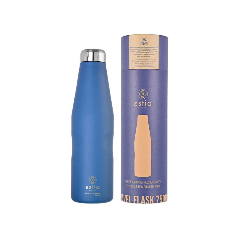 ESTIA HOME ART ΘΕΡΜΟΣ TRAVEL FLASK SAVE THE AEGEAN 750ml DENIM BLUE