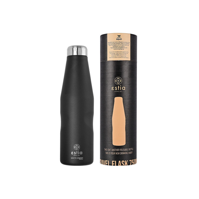 ESTIA HOME ART ΘΕΡΜΟΣ TRAVEL FLASK SAVE THE AEGEAN 750ml MIDNIGHT BLACK
