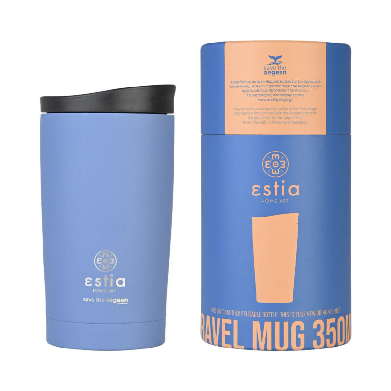 ESTIA HOME ART ΘΕΡΜΟΣ TRAVEL MUG SAVE THE AEGEAN 350ml DENIM BLUE
