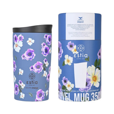 ESTIA HOME ART ΘΕΡΜΟΣ TRAVEL MUG SAVE THE AEGEAN 350ml GARDEN BLUE