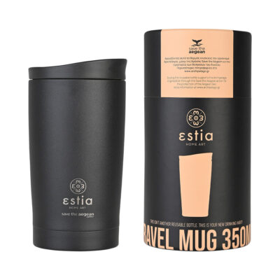 ESTIA HOME ART ΘΕΡΜΟΣ TRAVEL MUG SAVE THE AEGEAN 350ml MIDNIGHT BLACK