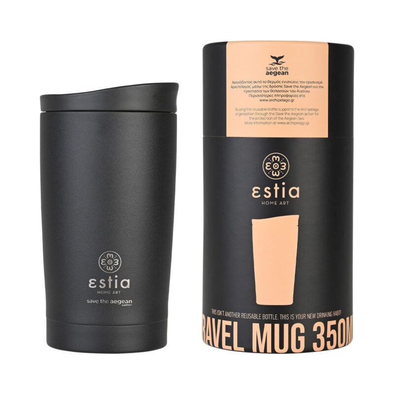 ESTIA HOME ART ΘΕΡΜΟΣ TRAVEL MUG SAVE THE AEGEAN 350ml MIDNIGHT BLACK