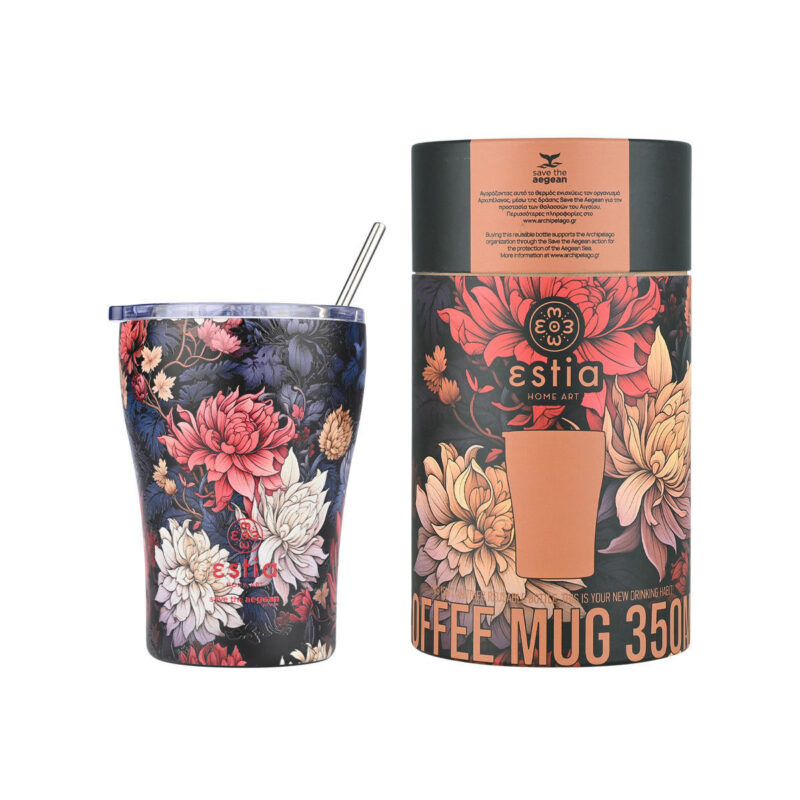 ESTIA HOME ART ΘΕΡΜΟΣ COFFEE MUG SAVE THE AEGEAN 350ml MIDNIGHT BLOSSOM
