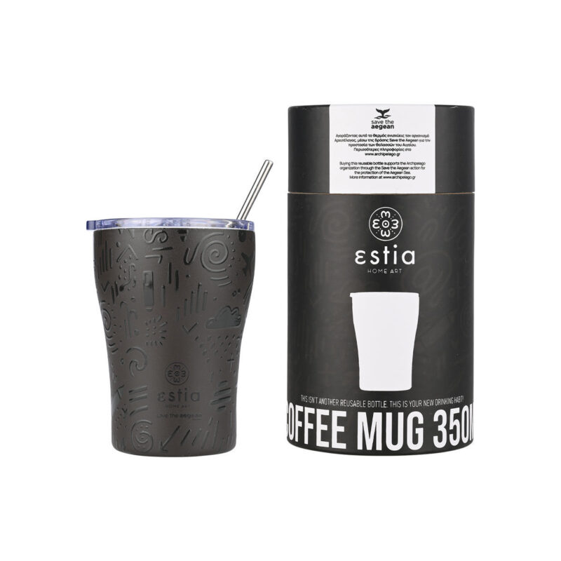 ESTIA HOME ART ΘΕΡΜΟΣ COFFEE MUG SAVE THE AEGEAN 350ml NOIR ECHO
