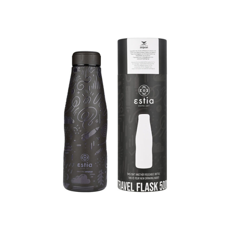 ESTIA HOME ART ΘΕΡΜΟΣ TRAVEL FLASK SAVE THE AEGEAN 500ml NOIR ECHO