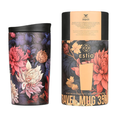 ESTIA HOME ART ΘΕΡΜΟΣ TRAVEL MUG SAVE THE AEGEAN 350ml MIDNIGHT BLOSSOM
