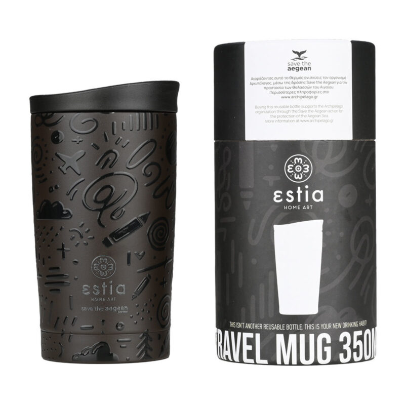 ESTIA HOME ART ΘΕΡΜΟΣ TRAVEL MUG SAVE THE AEGEAN 350ml NOIR ECHO