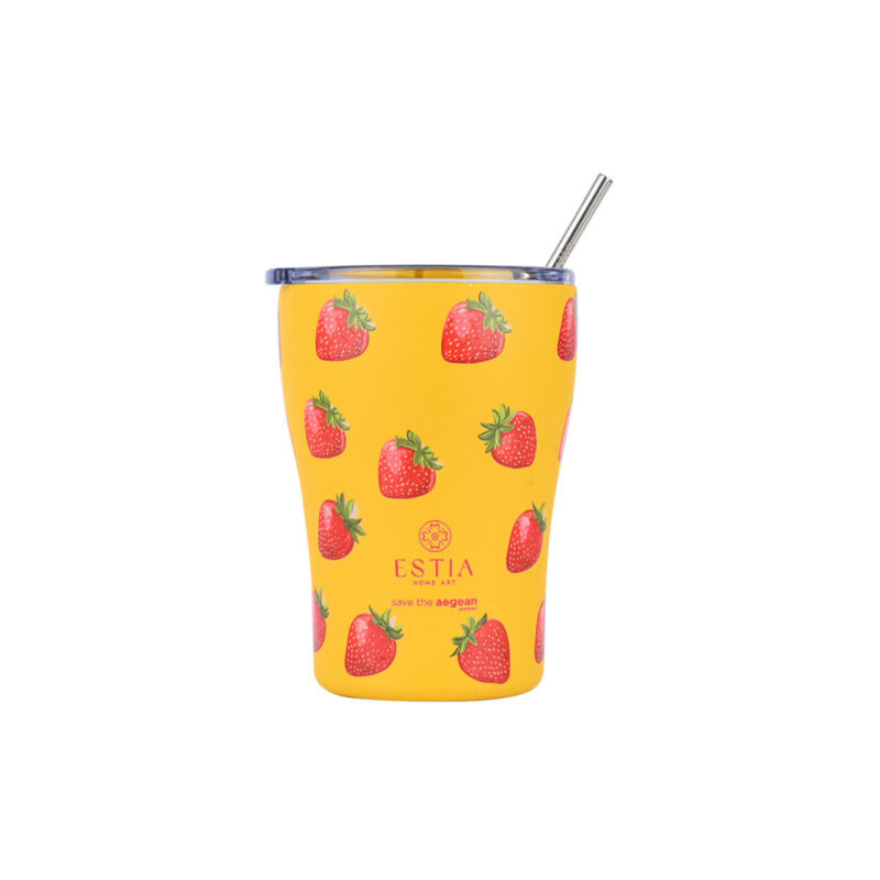 ESTIA HOME ART ΘΕΡΜΟΣ COFFEE MUG SAVE THE AEGEAN 350ml BERRY BRIGHT