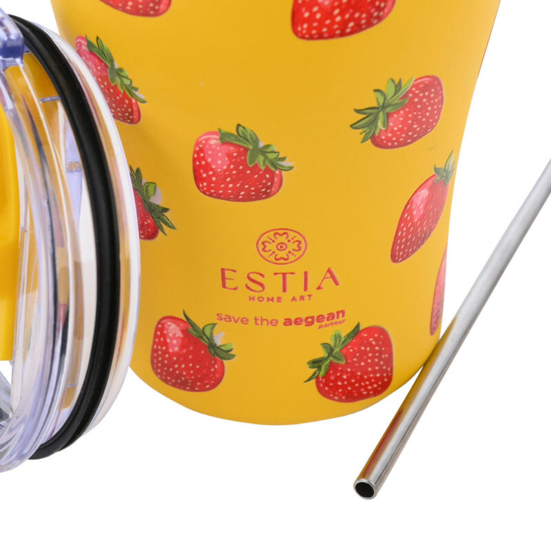 ESTIA HOME ART ΘΕΡΜΟΣ COFFEE MUG SAVE THE AEGEAN 350ml BERRY BRIGHT - Image 3