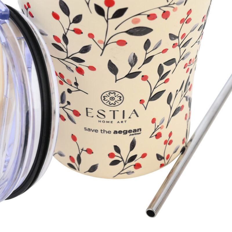 ESTIA HOME ART ΘΕΡΜΟΣ COFFEE MUG SAVE THE AEGEAN 350ml BLOOM BEIGE - Image 3