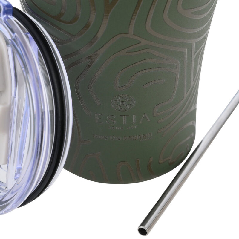 ESTIA HOME ART ΘΕΡΜΟΣ COFFEE MUG SAVE THE AEGEAN 350ml OLIVE FLOW - Image 3