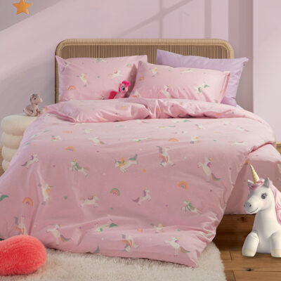 ΠΑΙΔΙΚΑ ΣΕΤ ΣΕΝΤΟΝΙΑ ΜΟΝΑ UNICORNS STYLE 170Χ260 NEF-NEF HOMEWARE PINK