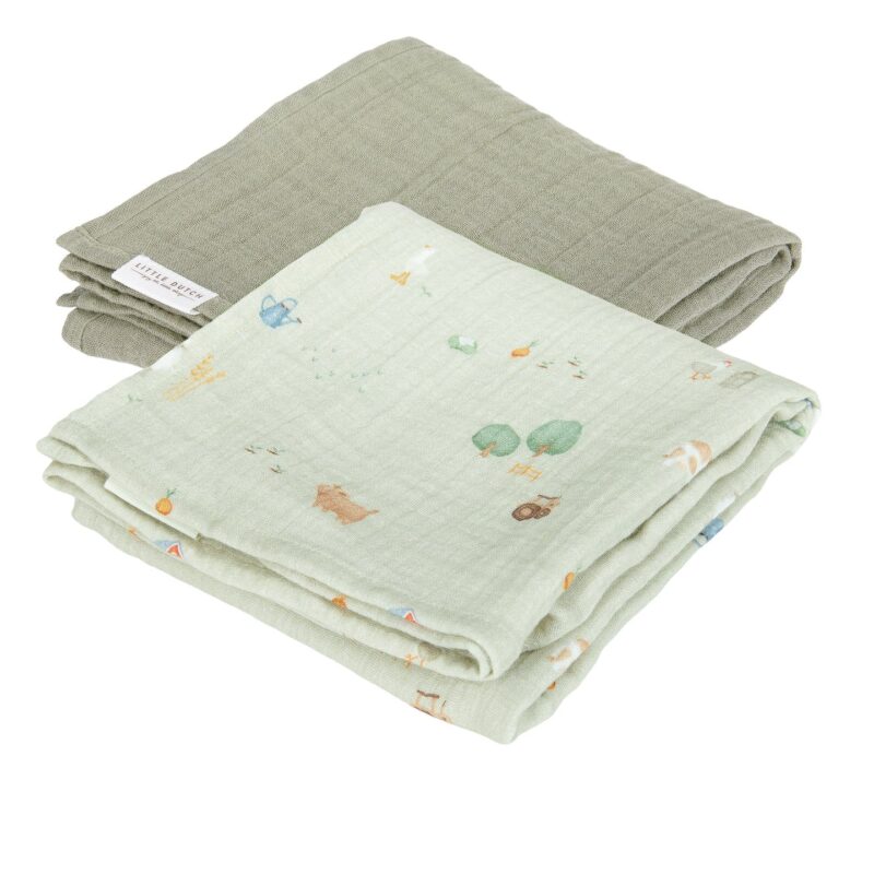LITTLE DUTCH ΣΕΤ 2 ΠΑΝΑΚΙΑ ΑΓΚΑΛΙΑΣ ΑΠΟ ΜΟΥΣΕΛΙΝΑ LITTLE FARM/OLIVE 70x70