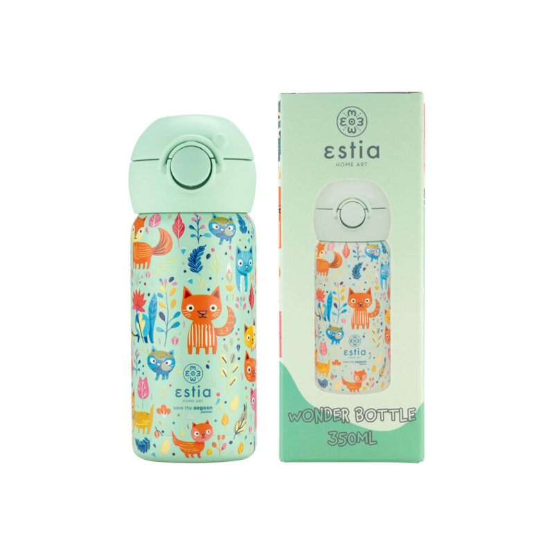 ESTIA HOME ART ΘΕΡΜΟΣ ΠΑΙΔΙΚΟ WONDER BOTTLE SAVE THE AEGEAN 350ml FELINE FOLIAGE