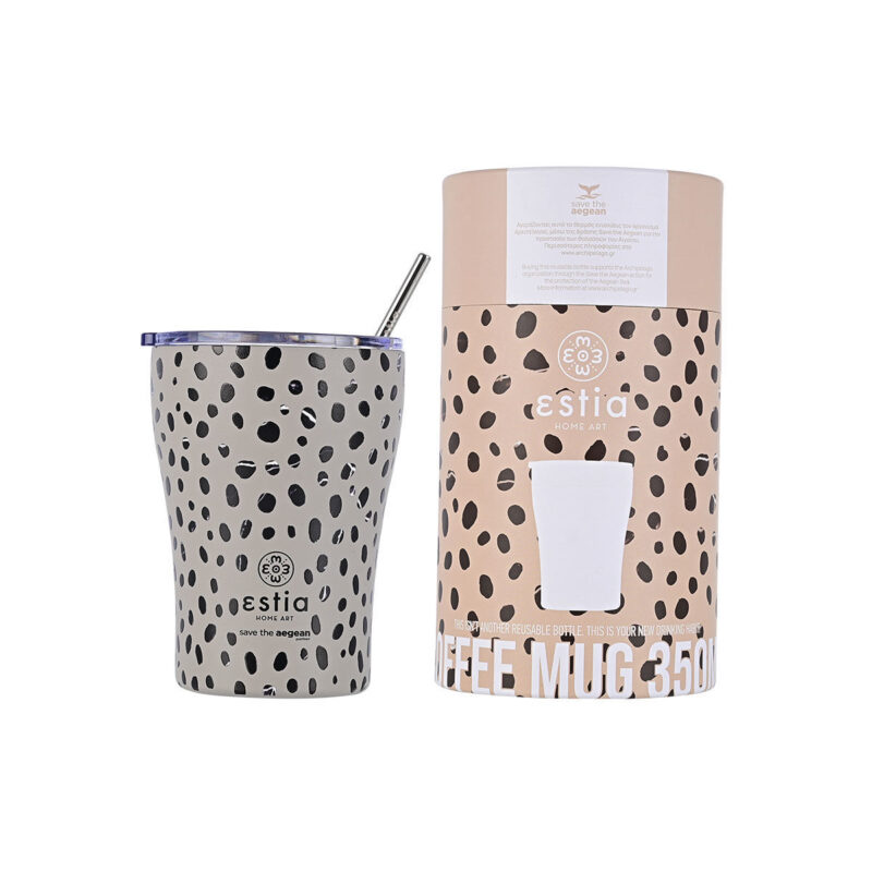 ESTIA HOME ART ΘΕΡΜΟΣ COFFEE MUG SAVE THE AEGEAN 350ml LEOPARD TAUPE
