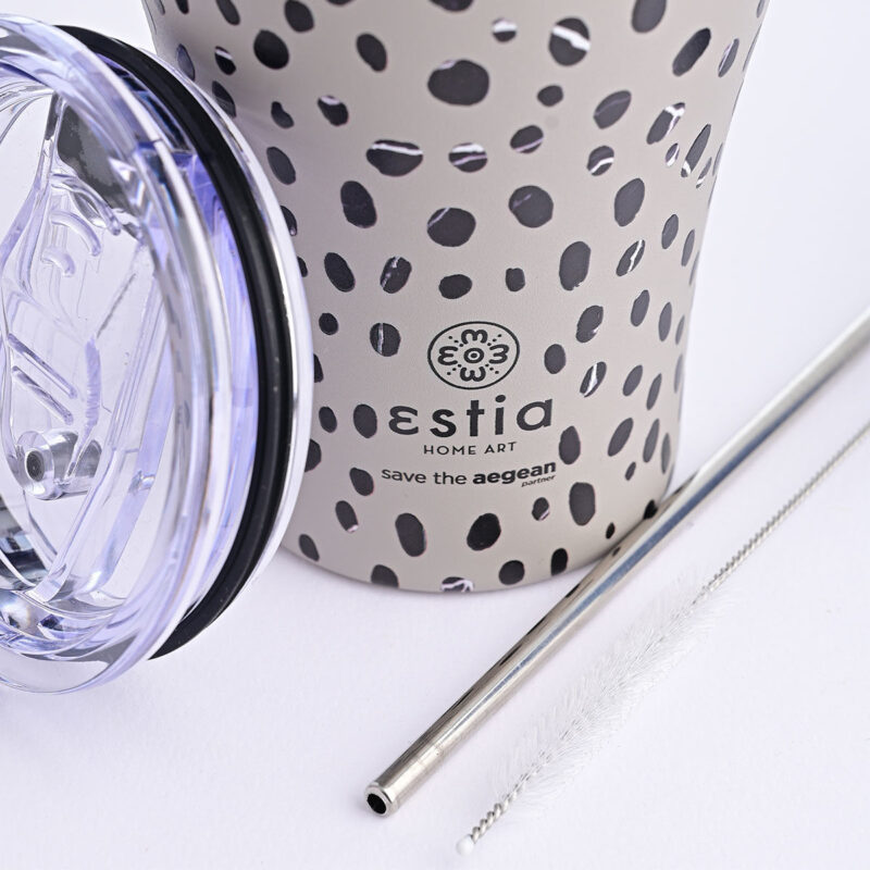 ESTIA HOME ART ΘΕΡΜΟΣ COFFEE MUG SAVE THE AEGEAN 350ml LEOPARD TAUPE - Image 3