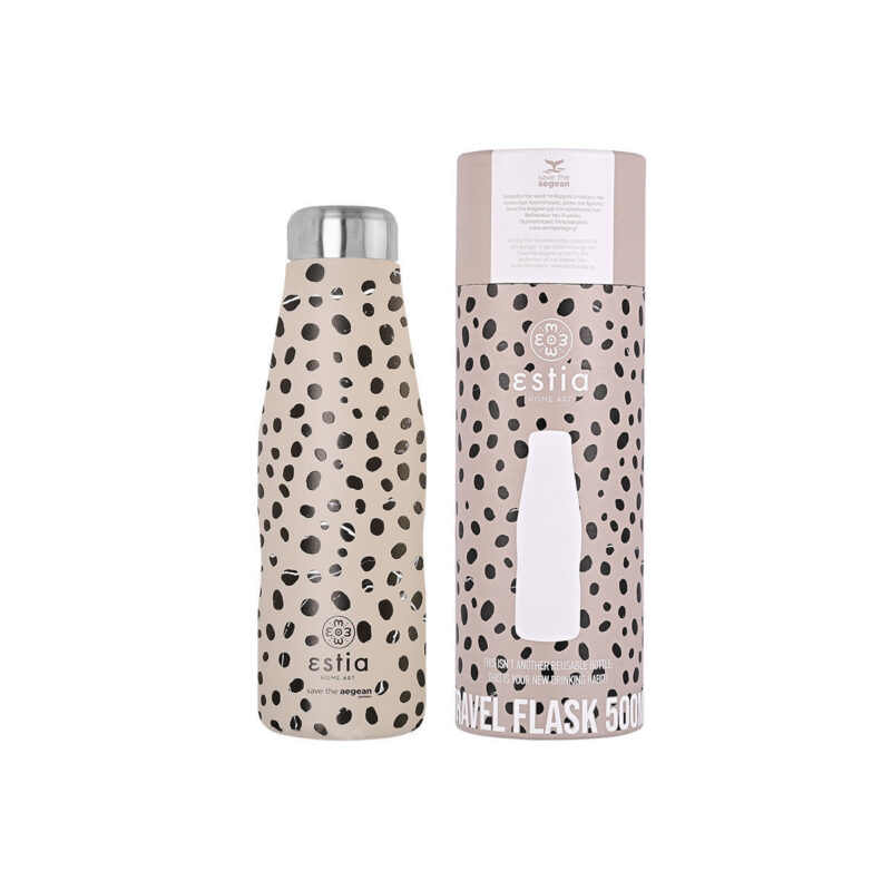 ESTIA HOME ART ΘΕΡΜΟΣ TRAVEL FLASK SAVE THE AEGEAN 500ml LEOPARD TAUPE