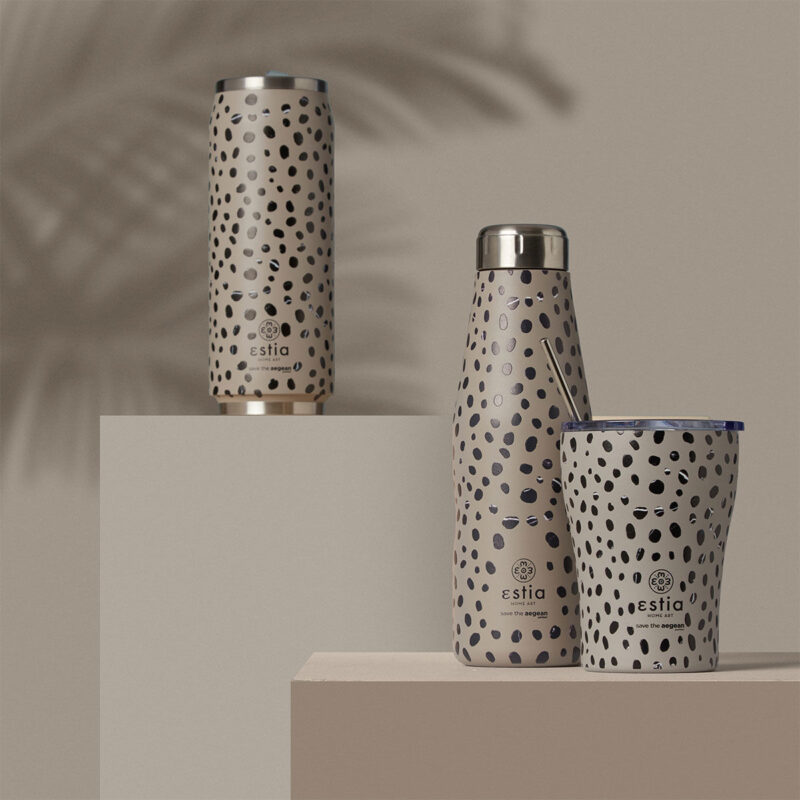 ESTIA HOME ART ΘΕΡΜΟΣ TRAVEL FLASK SAVE THE AEGEAN 500ml LEOPARD TAUPE - Image 6