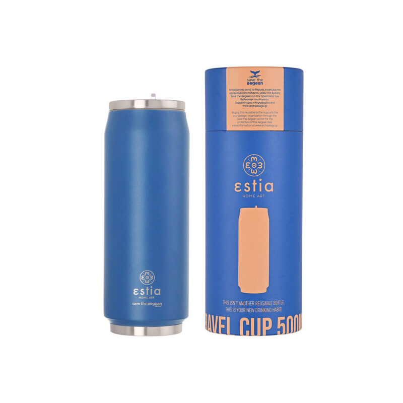 ESTIA HOME ART ΘΕΡΜΟΣ TRAVEL CUP SAVE THE AEGEAN 500ml DENIM BLUE