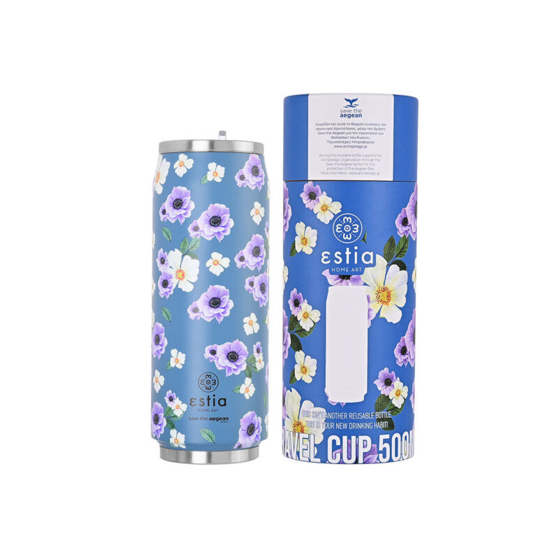ESTIA HOME ART ΘΕΡΜΟΣ TRAVEL CUP SAVE THE AEGEAN 500ml GARDEN BLUE