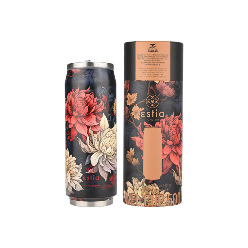 ESTIA HOME ART ΘΕΡΜΟΣ TRAVEL CUP SAVE THE AEGEAN 500ml MIDNIGHT BLOSSOM