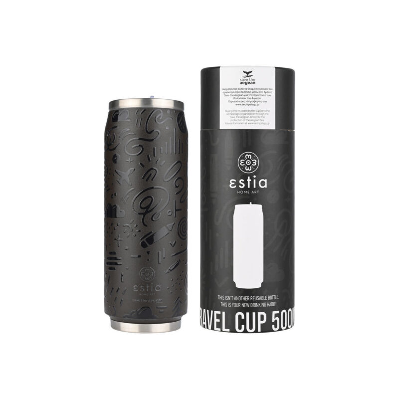 ESTIA HOME ART ΘΕΡΜΟΣ TRAVEL CUP SAVE THE AEGEAN 500ml NOIR ECHO
