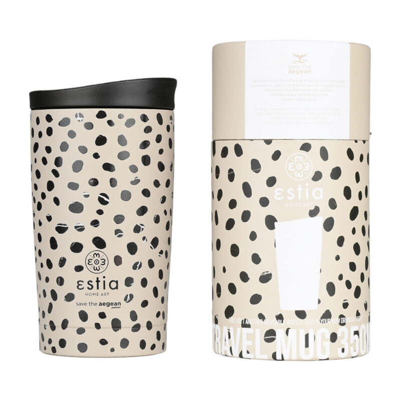 ESTIA HOME ART ΘΕΡΜΟΣ TRAVEL MUG SAVE THE AEGEAN 350ml LEOPARD TAUPE