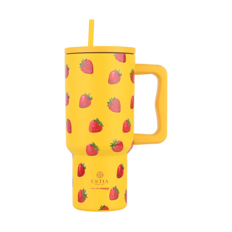 ESTIA HOME ART ΘΕΡΜΟΣ STRAW TUMBLER XL SAVE THE AEGEAN 900ml BERRY BRIGHT
