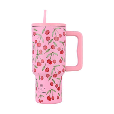 ESTIA HOME ART ΘΕΡΜΟΣ STRAW TUMBLER XL SAVE THE AEGEAN 900ml CHERRY ROSE
