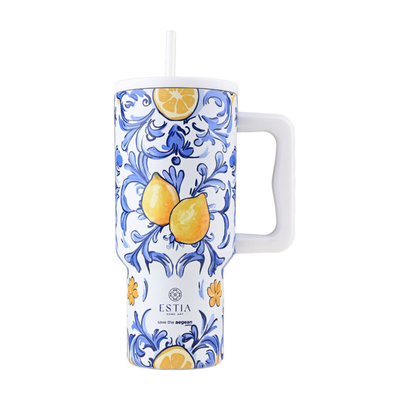 ESTIA HOME ART ΘΕΡΜΟΣ STRAW TUMBLER XL SAVE THE AEGEAN 900ml AMALFI COAST